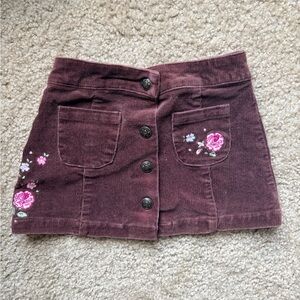 Vintage Baby Girl Toddler 12 Mth Brown Corduroy Floral Embroidered Skirt Pocket